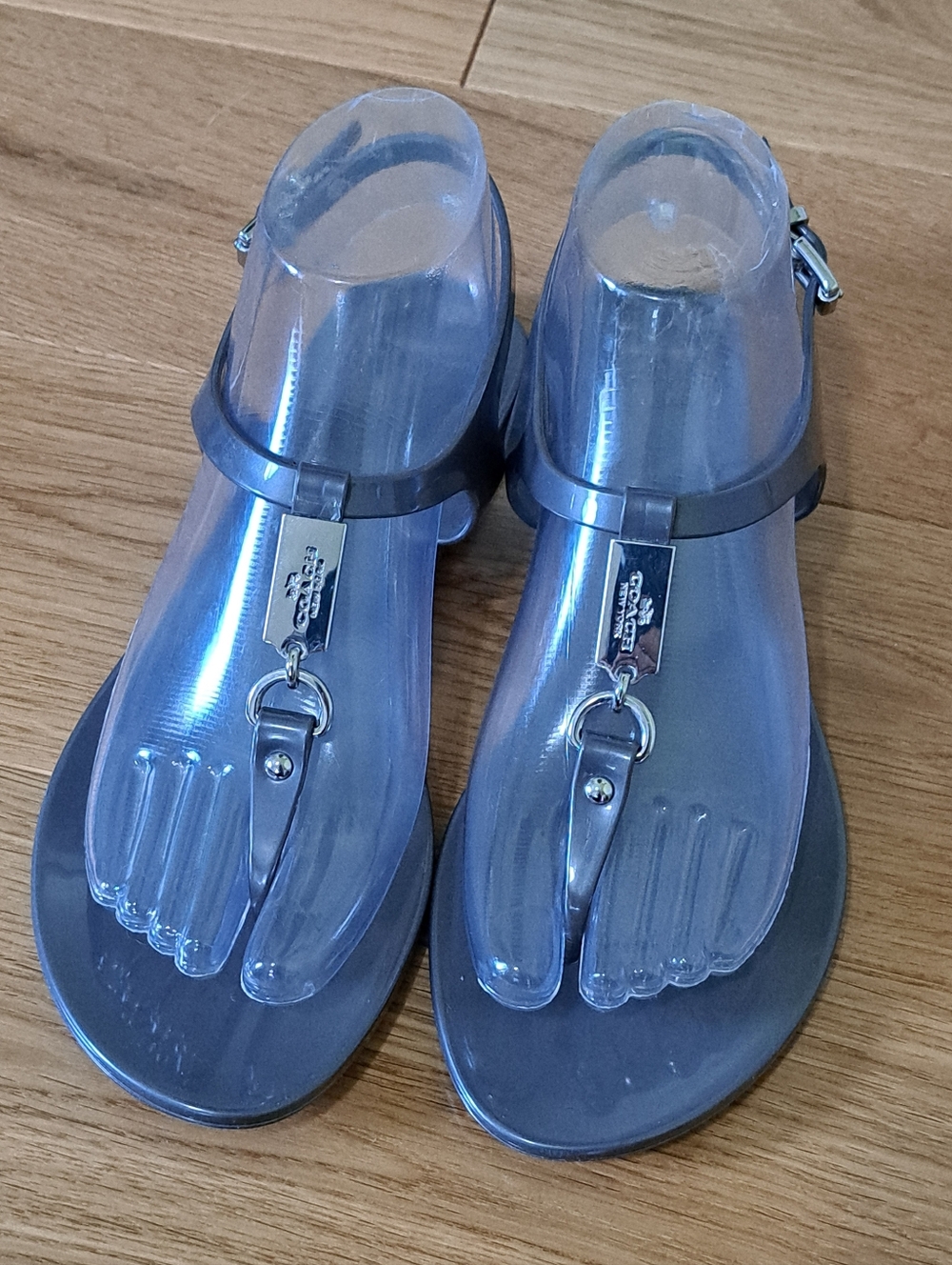 Coach Plato Gray T-Strap Jelly Sandals